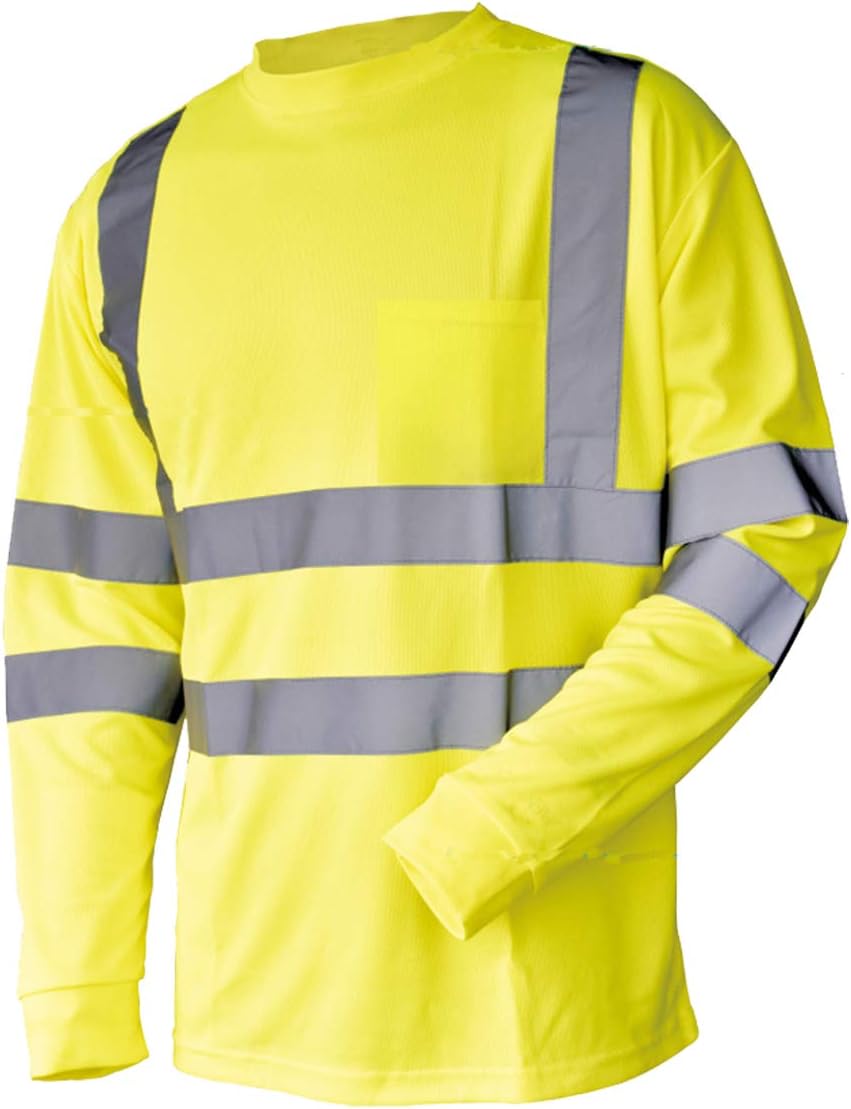 L&M Hi Vis Camiseta ANSI Clase 3 Reflectante Seguridad Naranja Lima Manga Larga Alta Visibilidad