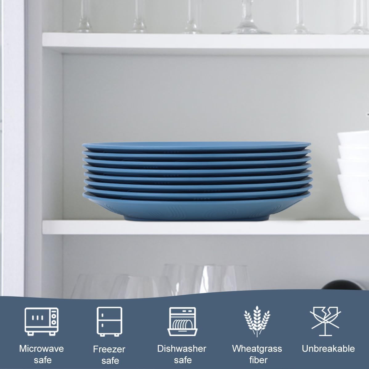 Homienly Juego de 8 platos planos alternativos para platos de plástico, aptos para microondas y lavavajillas, platos de paja de trigo para cocina,