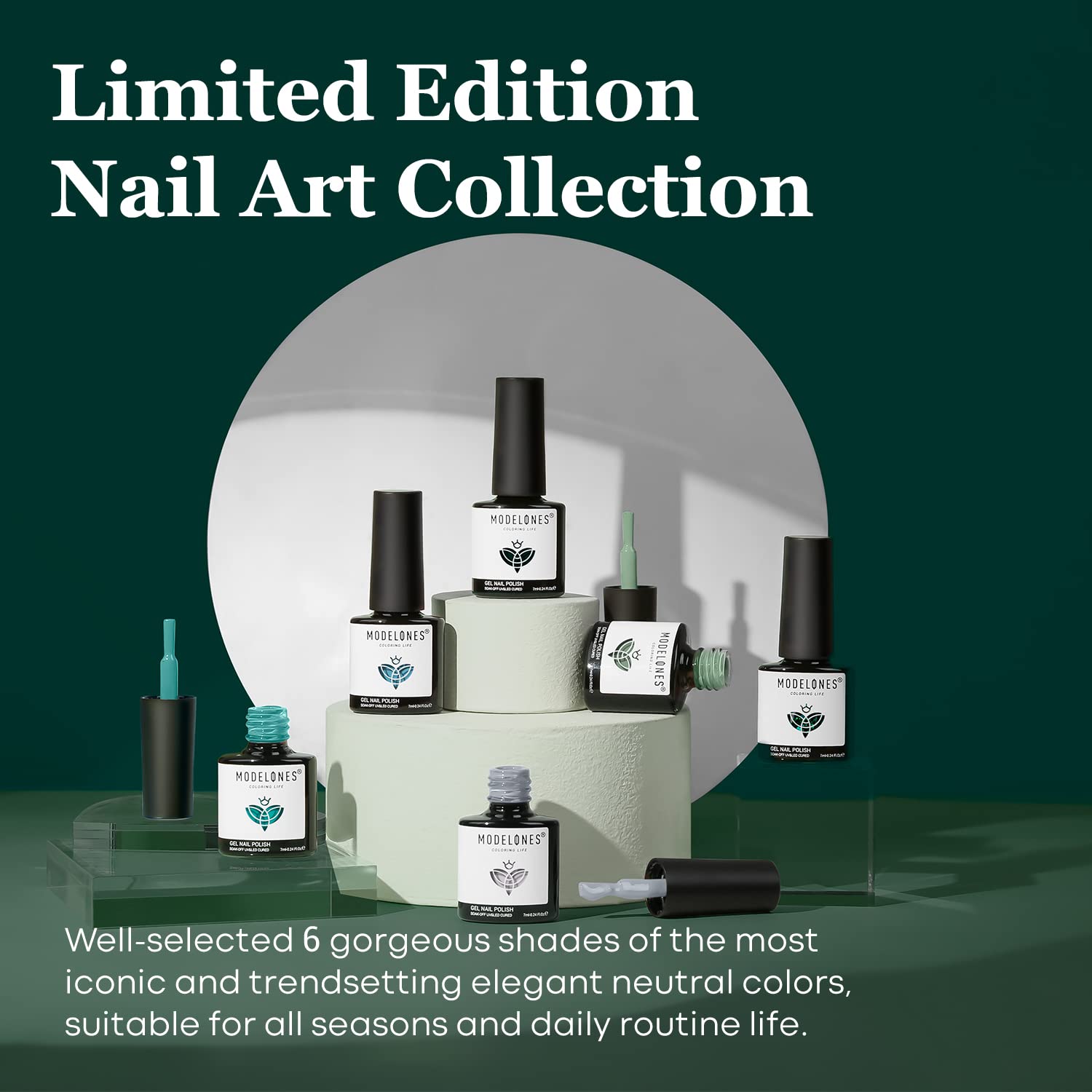 modelones Juego de esmaltes de uñas de gel, 6 colores, gris brumoso, verde oscuro, kit de esmalte de gel con purpurina, verde salvia, azul bebé,