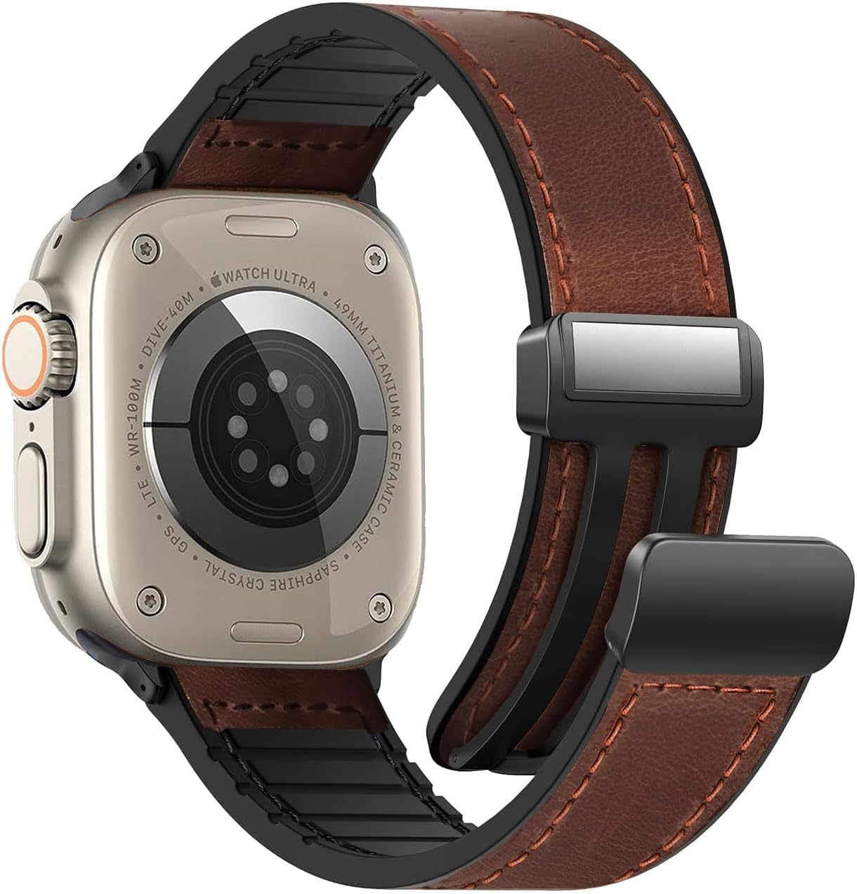 WestEagle Correa magnética de cuero compatible con Apple Watch Band de 1.929 in, 1.772 in, 1.732 in, 1.654 in, cuero genuino con hebilla magnética,