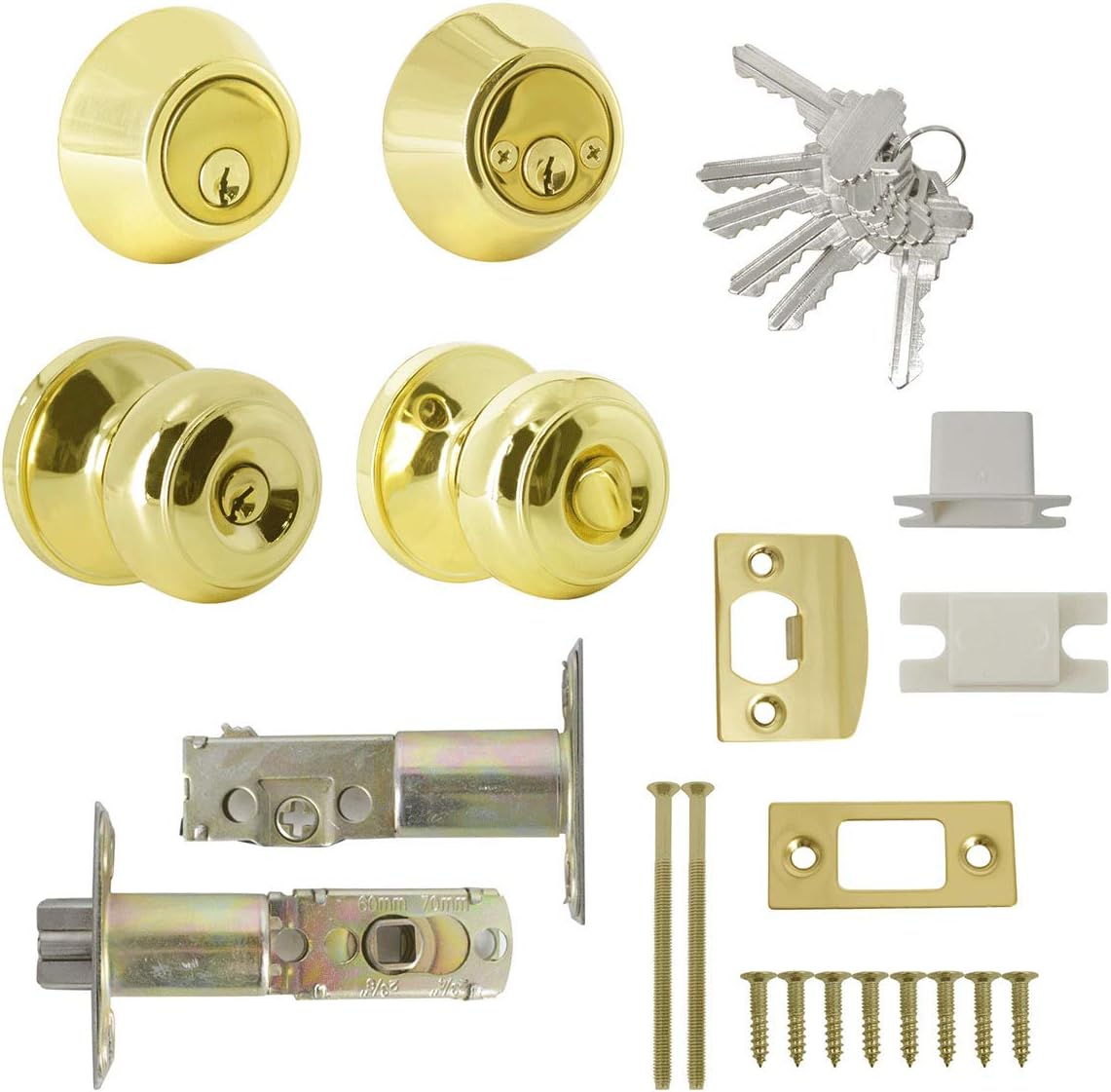 Paquete de 2 pomos de puerta de entrada con llave igual con cerradura de cerrojo de doble cilindro para cerradura de entrada y puerta delantera con