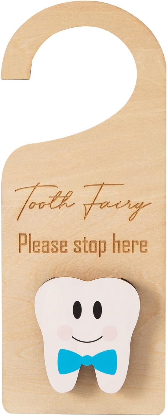 Xunboo Percha de puerta de madera con bonito soporte para dinero, regalo para dientes perdidos, caja de recogida de hada de dientes para niños y
