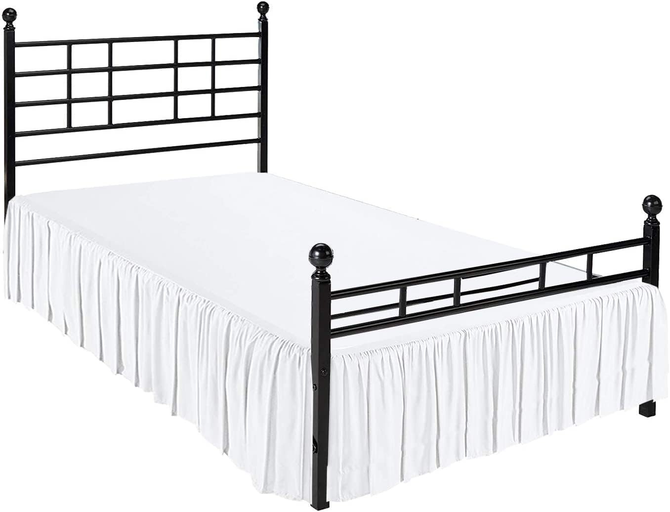 Shreem Linen Falda de cama con volantes con esquinas divididas, color blanco, falda de cama Queen, estilo recogido, fácil ajuste de hasta 15