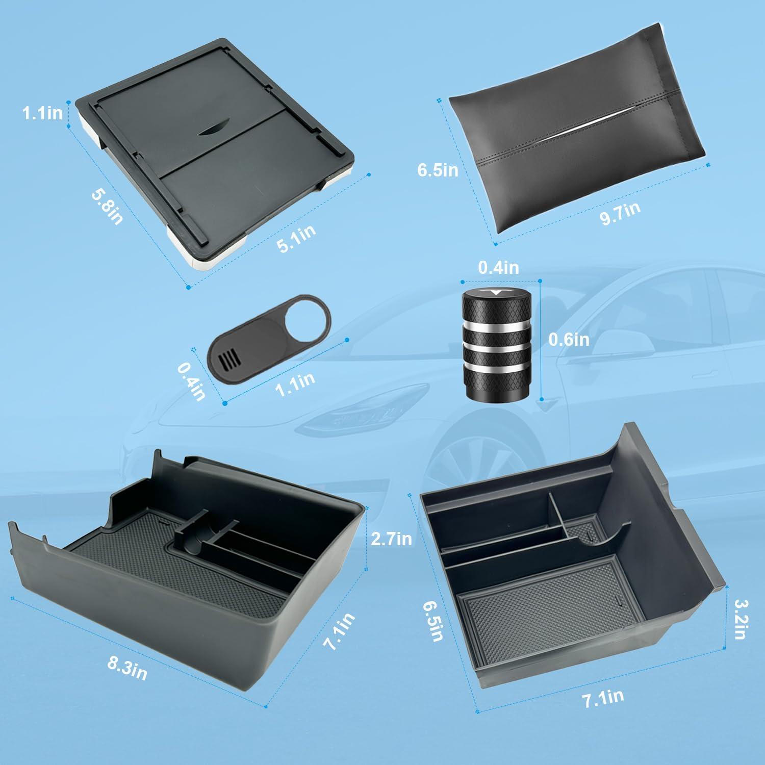 Dozod Bandeja organizadora de consola central de 9 piezas compatibles con Tesla Modelo 3 Modelo Y 2024-2021, caja de almacenamiento para