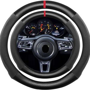 K LAKEY Funda de volante de fibra de carbono de gamuza, compatible con Porsche 718 Boxster Cayman 911 Panamera Macan Cayenne de 15 pulgadas, suave K LAKEY Funda de volante de fibra de carbono de gamuza, compatible con Porsche 718 Boxster Cayman 911 Panamera Macan Cayenne de 15 pulgadas, suave