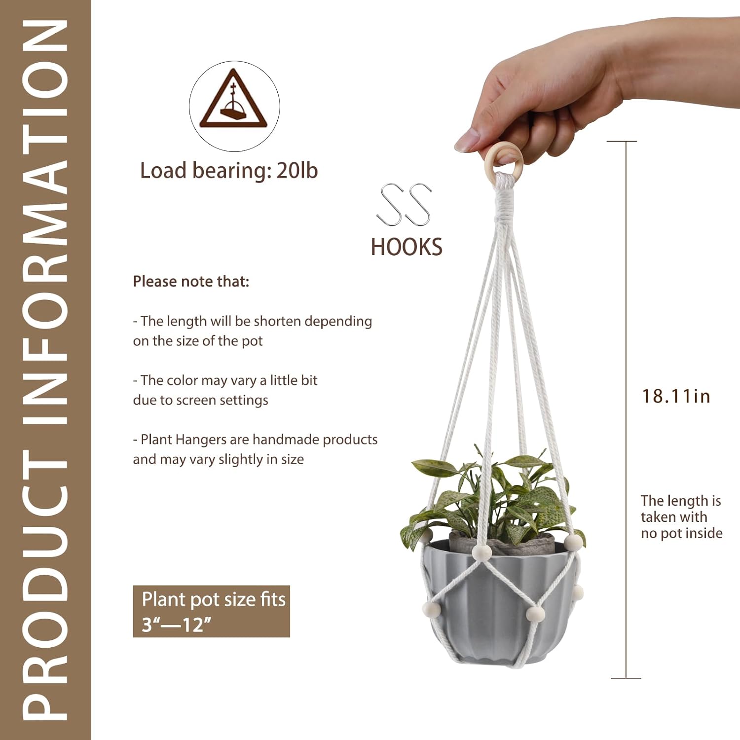 Artilady Maceta colgante para plantas de interior, colgador de plantas de macramé, soporte grande para plantas colgantes con cuentas ajustables,