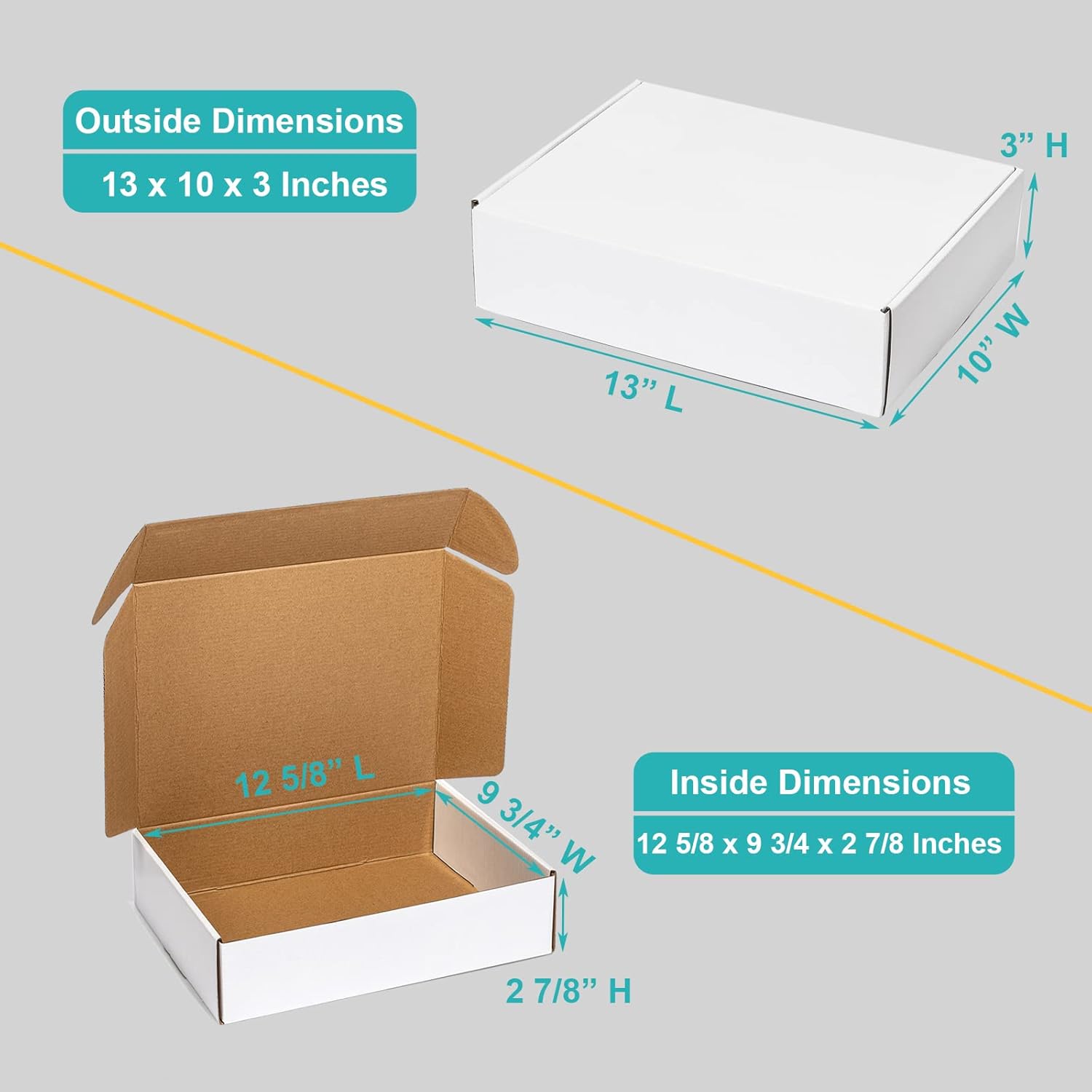 Cajas de envío blancas de 13 x 10 x 3 pulgadas, cajas de cartón para embalaje, caja de correo corrugado blanca, cajas de correo con bloqueo de