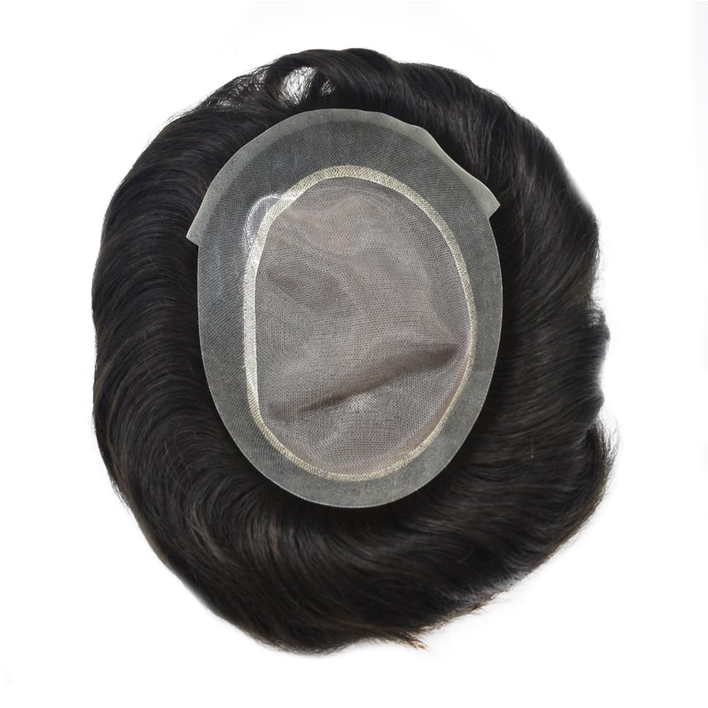 RESHE Sistema de cabello humano tipo tupé para hombre, sistema de piezas de cabello natural, línea capilar negra, pieza de pelo para hombre,