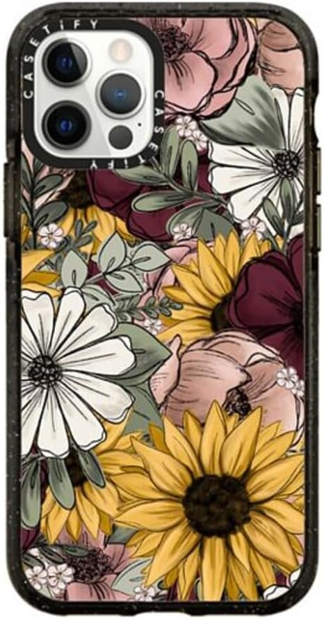 CASETiFY KT’s Canvases – Funda Impact para iPhone 12 y iPhone 12 Pro, diseño floral de KT’s Canvases, color negro transparente