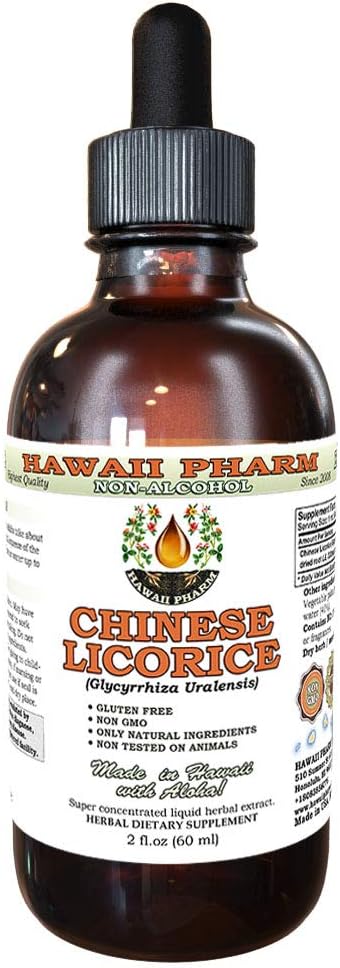 Hawaii Pharm Extracto líquido de regaliz chino sin alcohol, regaliz chino (Glycyrrhiza Uralensis) Suplemento herbario natural de glicerita de raíz,