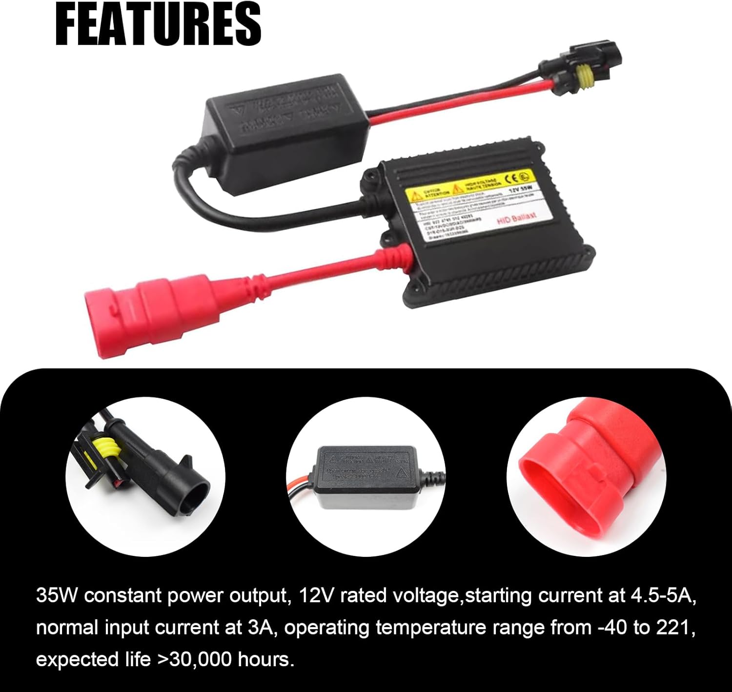 Pack-2 Automotive HID Ballast, 12V 35W Ultra-Thin DC Retrofit Bulb Ballast for Xenon Light, Splash-Proof Sealed Standard Flicker-Free Bulb