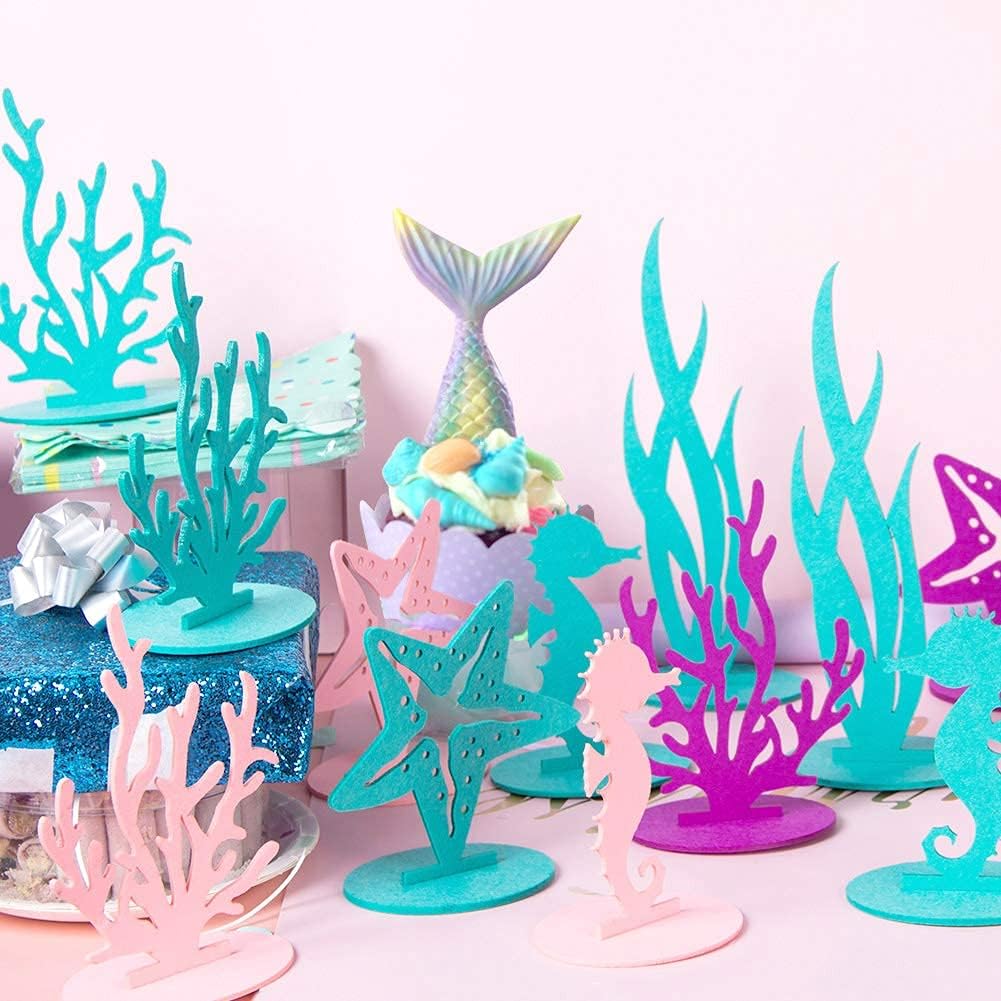 Paper Jazz 40 piezas de decoración de fiesta de sirena, centros de mesa de fieltro, recuerdos de fiesta de sirena para fiesta temática de sirena