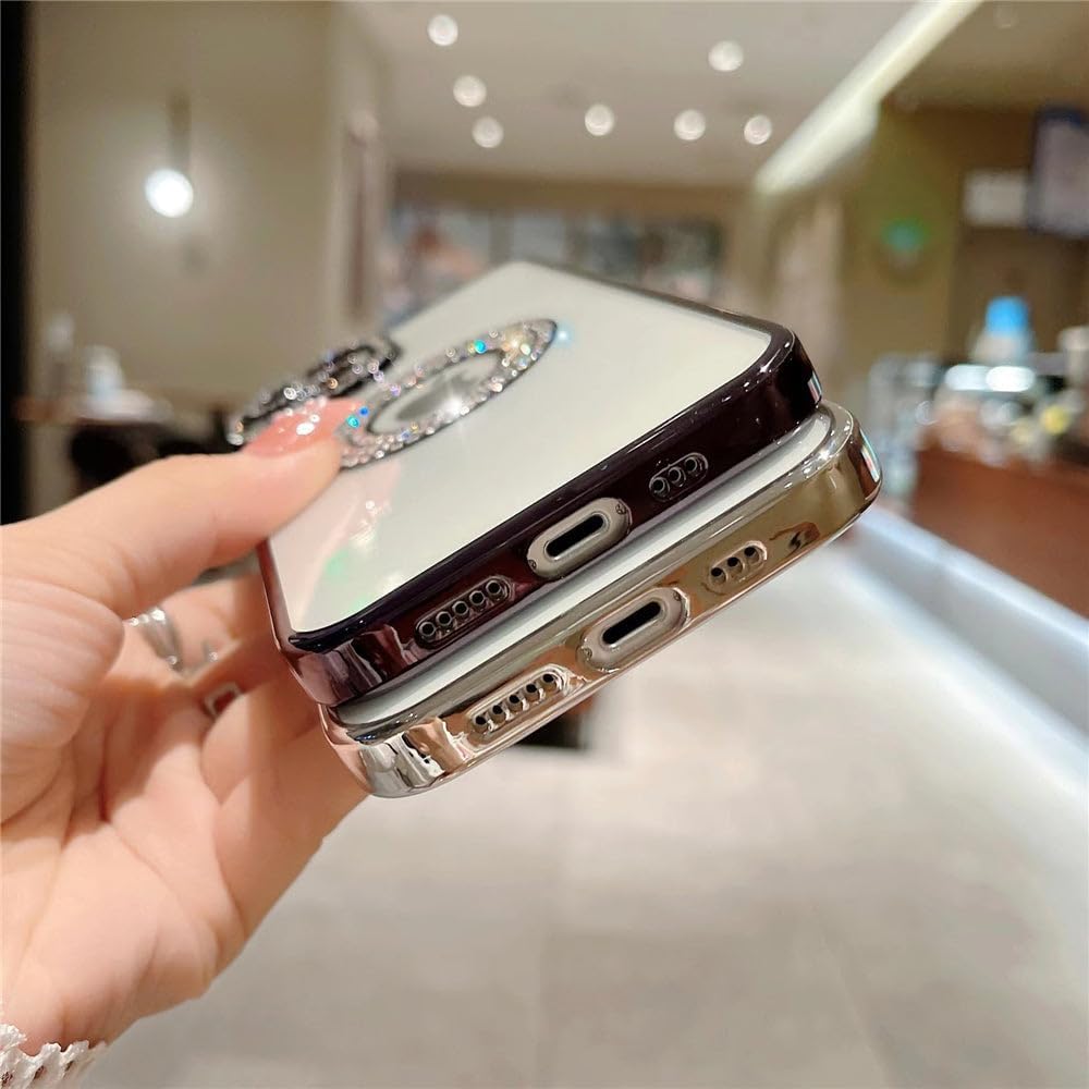 Casechics Funda compatible con iPhone, funda de lujo con purpurina brillante con diamantes de imitación y protección de lente de cámara,