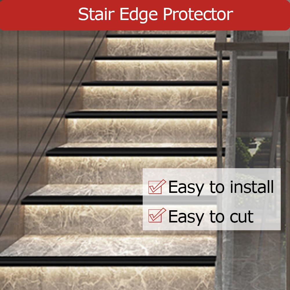 Aroilder Protector de borde de escalera, nariz de goma para escaleras, protector de borde autoadhesivo para escaleras, borde de mesa para garaje,