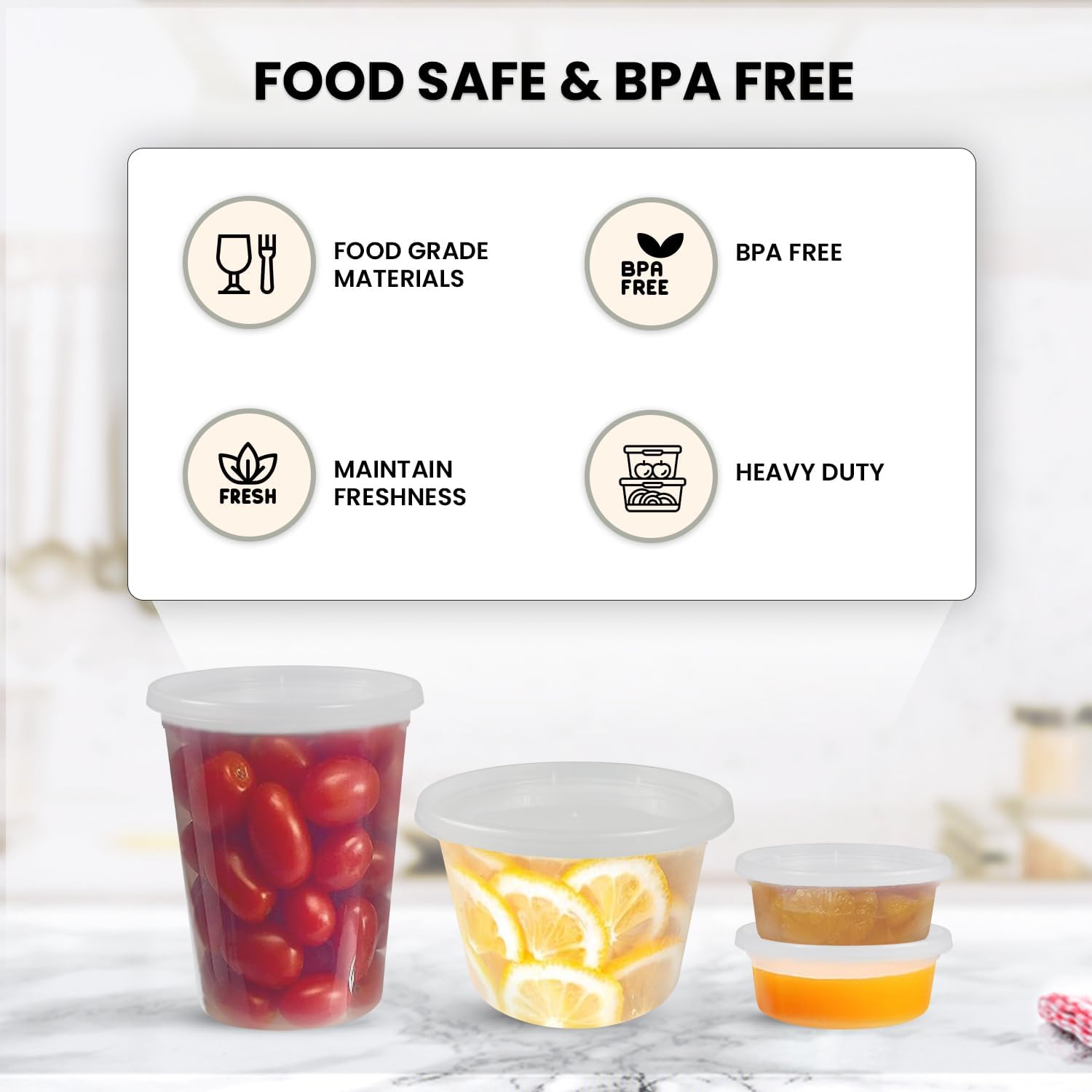 Klex Recipientes para delicatessen con tapas herméticas, sin BPA, de plástico pesado, para preparación de comidas, para sopa, congelador,