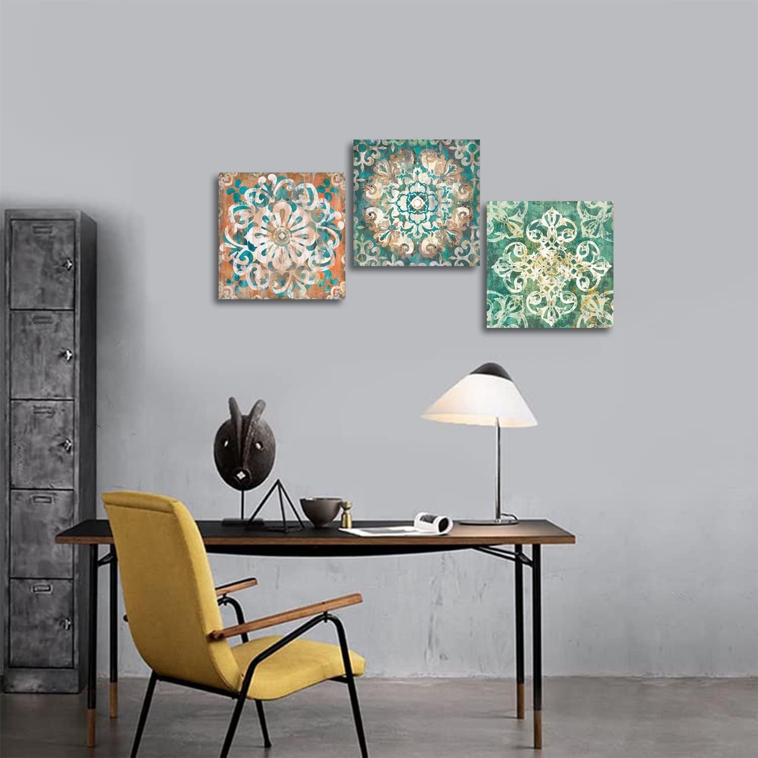Yang Hong Yu Arte de pared con patrón de mandala vintage, arte de pared con estampado de flores abstractas, bohemio, lienzo para decoración de