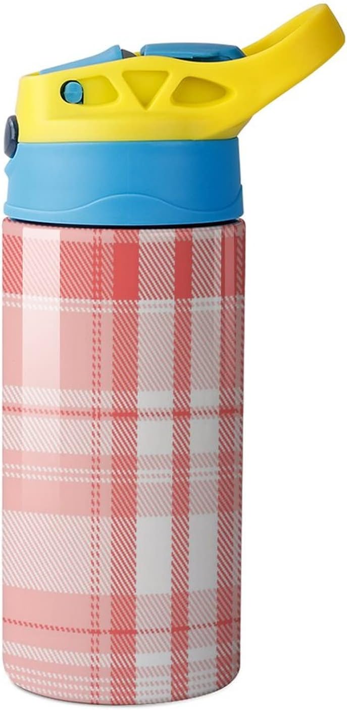 Tartan Plaid Backdrop Travel Water Bottle Stainless Steel Sport Tumbler with Straw Reusable for Men Women