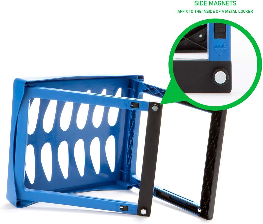 Mind Reader PLOSHELF-BLU – Organizador de estantes, altura ajustable de 11 a 14.25 pulgadas, apilable y resistente, accesorios plegables, ideal para