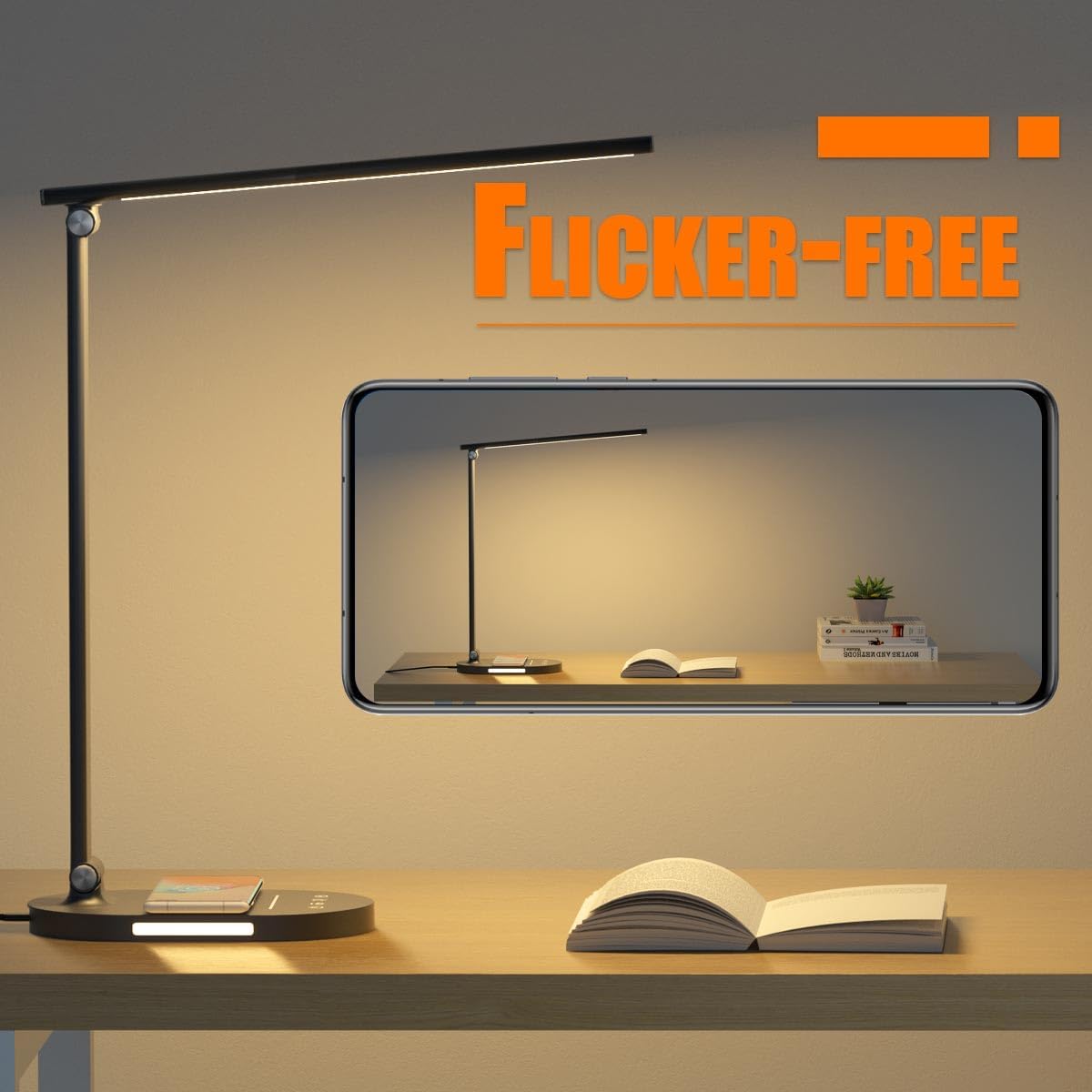 Lámparas de escritorio para oficina en casa, lámpara de escritorio de 52 LED con cargador inalámbrico, lámpara de mesa con control táctil, 5 modos