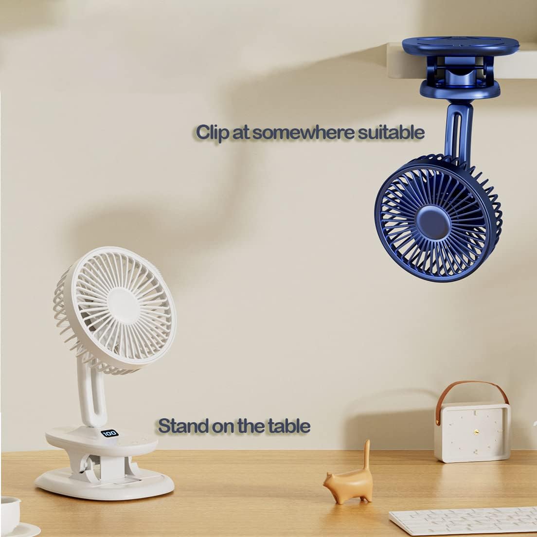 Ventiladores de mesa portátiles de 5 pulgadas con clip, cabezal oscilante de 120, arribaabajo, indicador LED ajustable, ajuste de temporizador,
