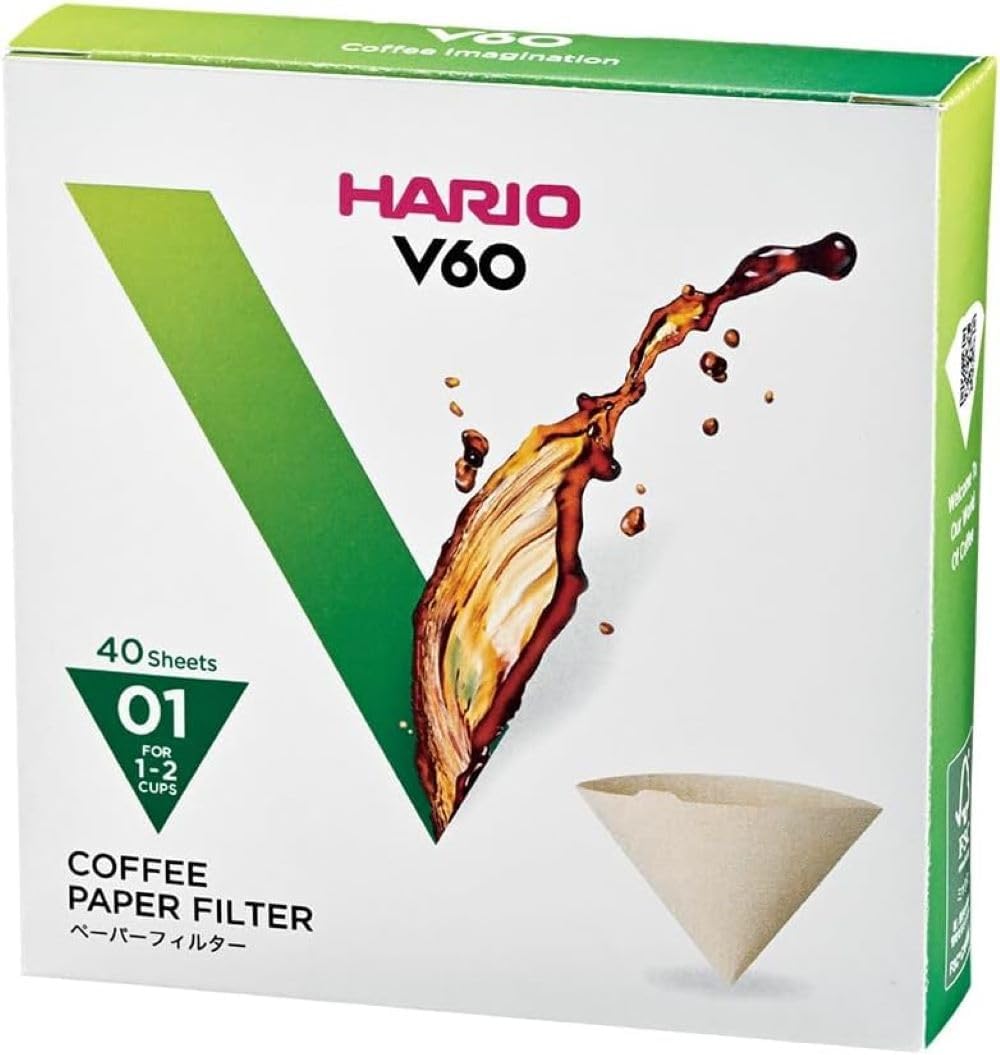 Hario Filtros de café de papel V60, tamaño 01, natural, 40 unidades en caja