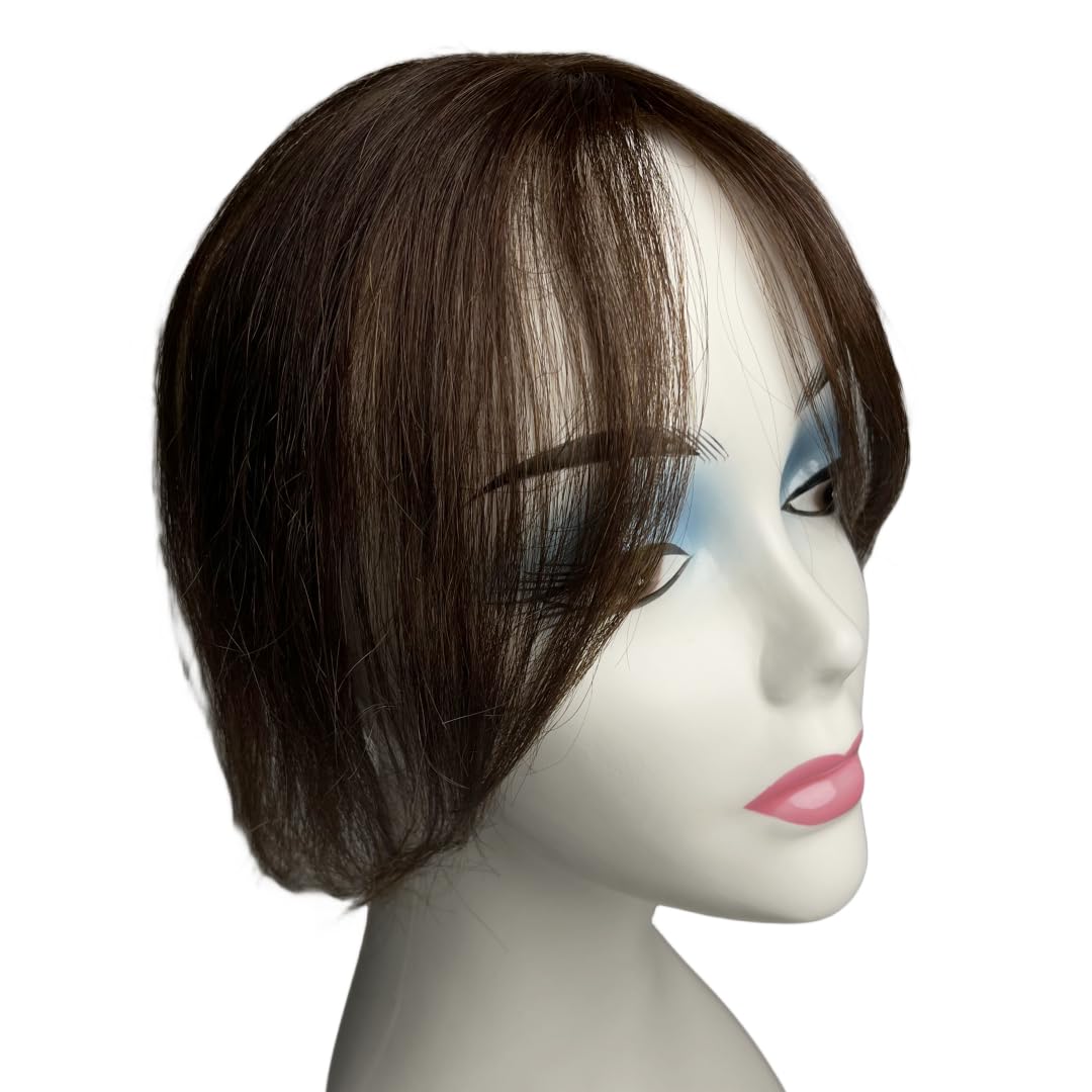 Extensiones de cabello humano natural con flequillo, parte media, fleco lateral para mujer, extensiones invisibles de cabello humano (marrón oscuro)