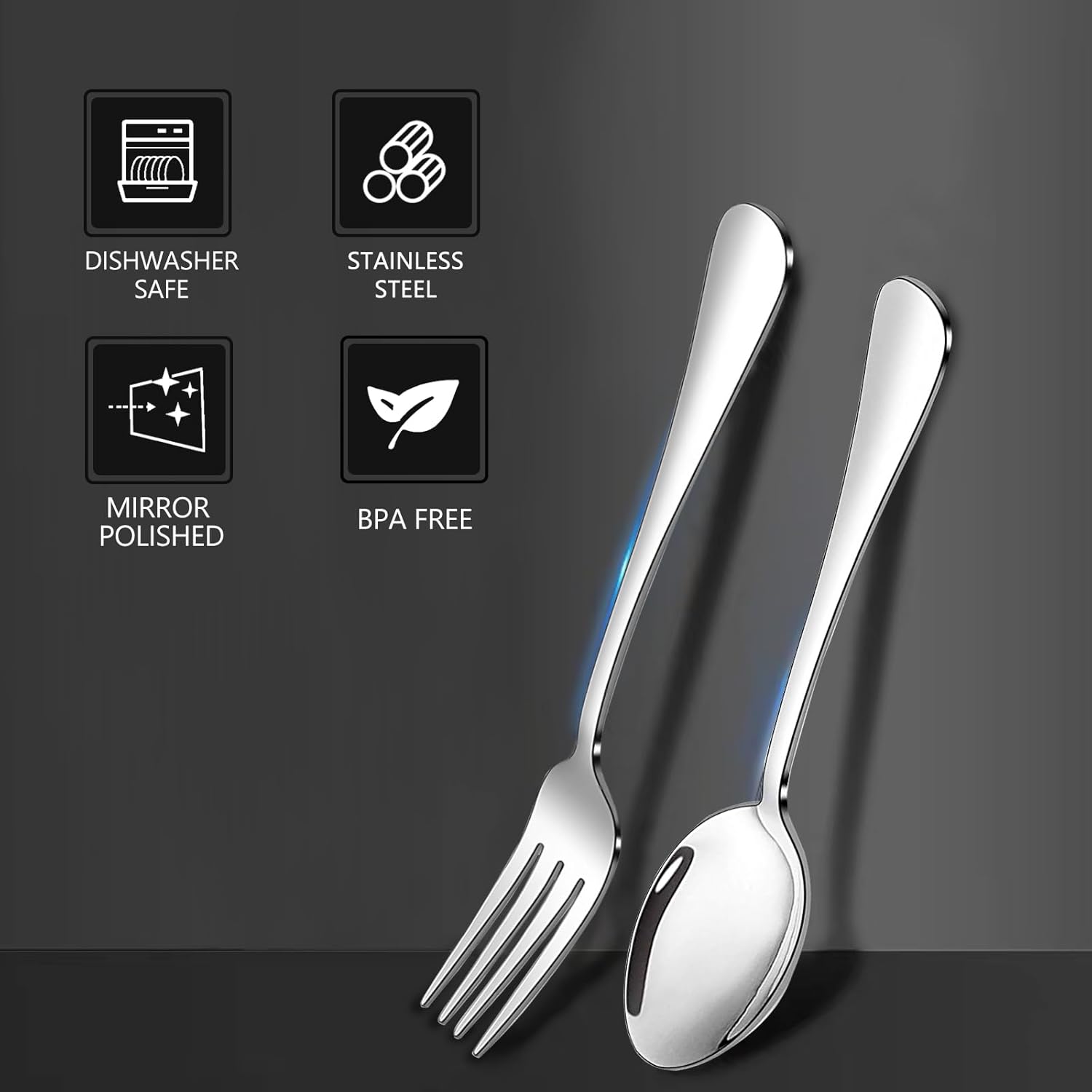 Juego de cucharas y tenedores, 8 tenedores de 8 pulgadas y 8 cucharas de sopa de 7.3 pulgadas, cubiertos de acero inoxidable, pulido espejo y apto