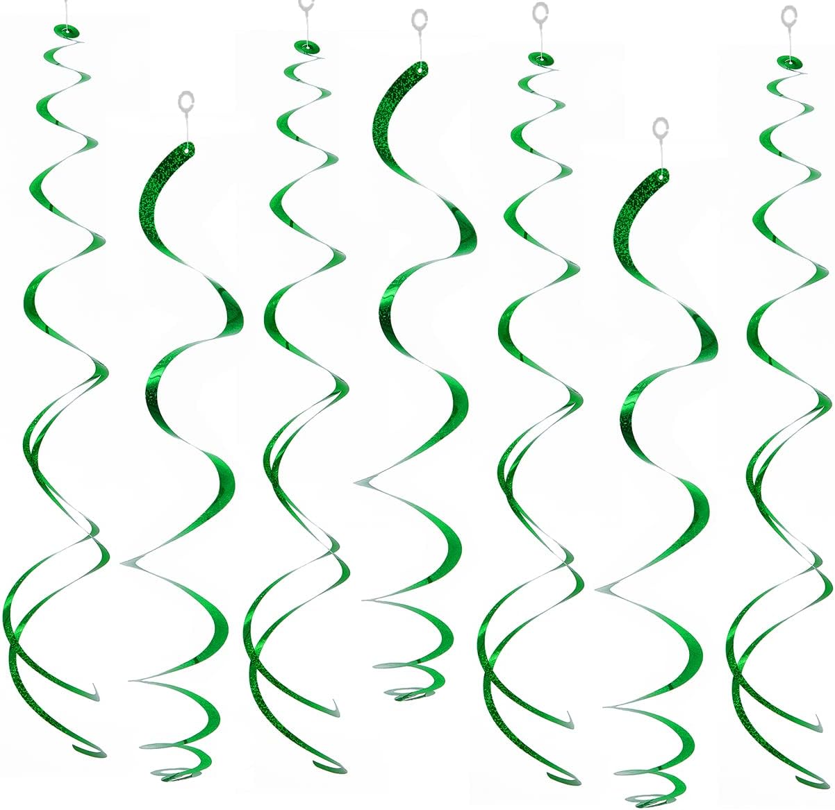 30 piezas de remolinos colgantes verdes, remolinos de techo, decoraciones de fiesta, serpentina de plástico para fiestas, 26 pulgadas