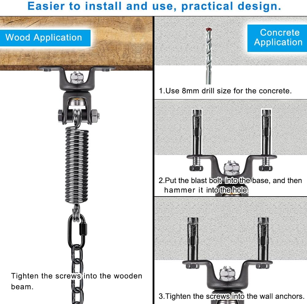 BeneLabel Kit para colgar silla de hamaca, colgador de columpio resistente con resorte y cadena de 39 pulgadas, bolsas de boxeo para colgar hamacas