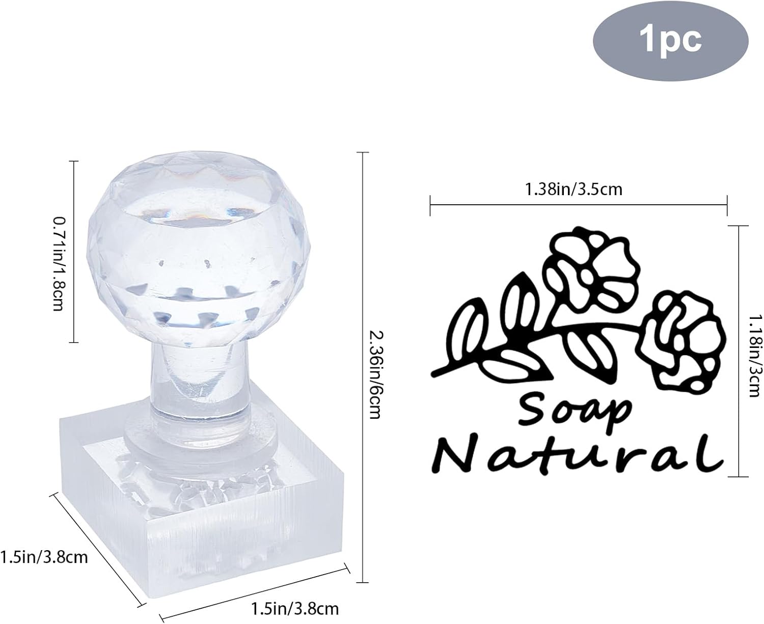 PH PandaHall Sello de jabón hecho a mano, sello acrílico de flores con asa, sello de jabón natural en relieve, ramo de texto personalizado para