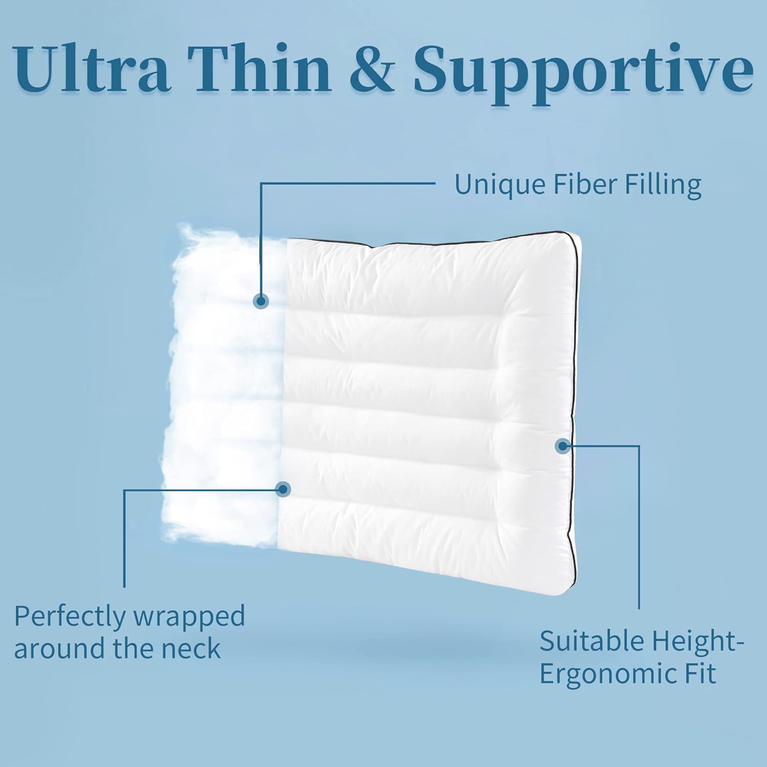 HOMBYS Almohada de cama plana ultra fina para personas que duermen boca abajo y boca arriba, almohada alternativa de plumón tamaño King de 2.5