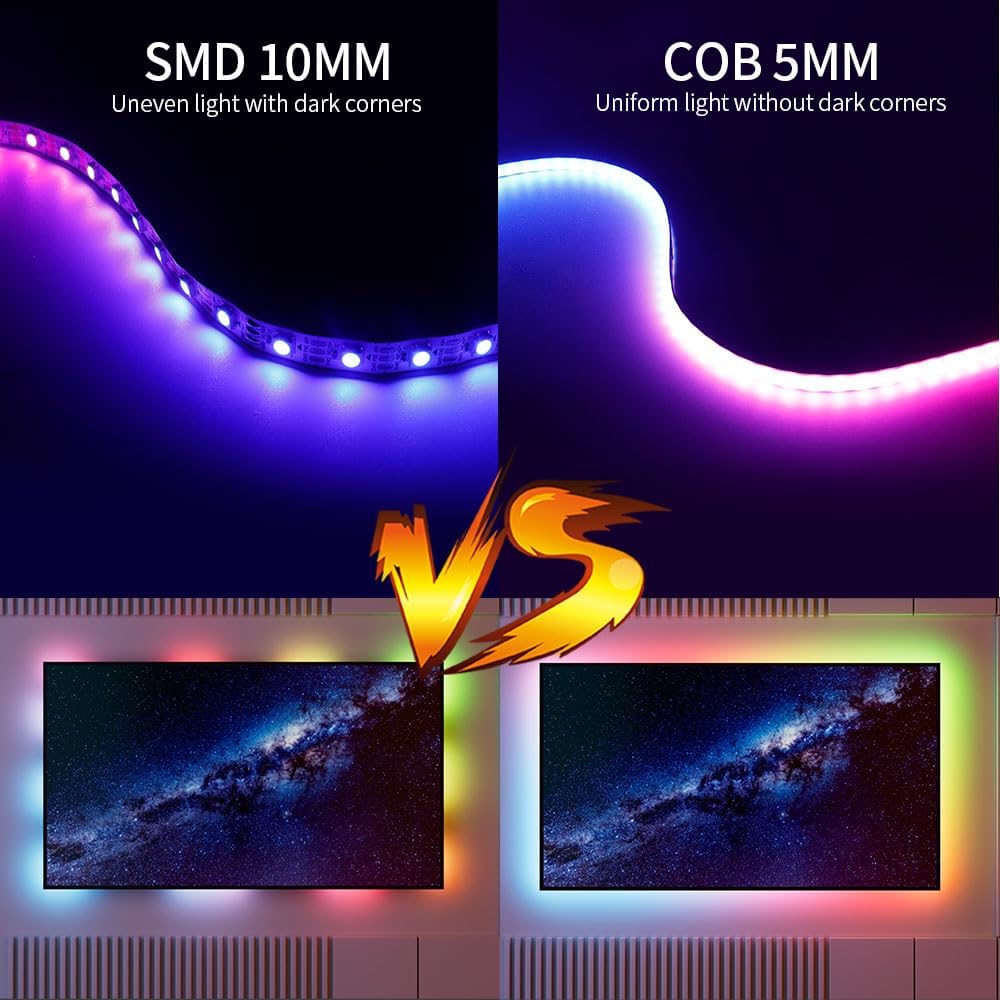 WS2812B Tira LED de neón COB de 16.4 pies, 160 LEDsm, cinta LED de color de ensueño direccionable flexible de 0.394 in de ancho para dormitorio,