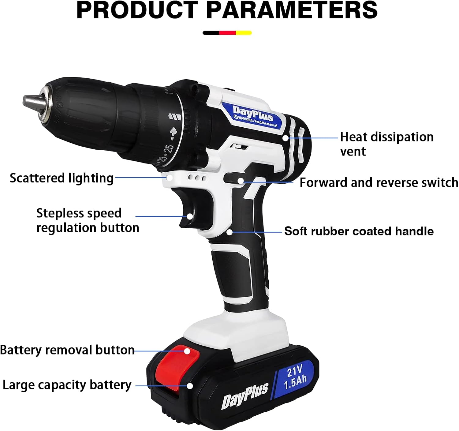Juego de taladro inalámbrico de 21 V Max, herramienta de taladro eléctrico con batería de iones de litio y cargador rápido, velocidad variable,