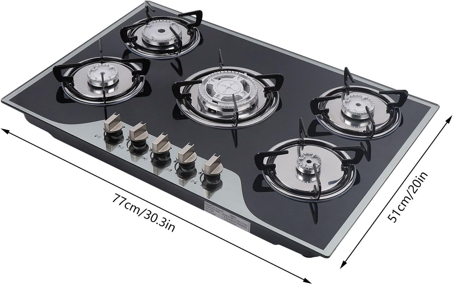 Panel de vidrio templado negro de 15 pulgadas, placa de gas LPG integrada, placa de cocina portátil de gas LPG, encimera de cocina de gas doble para
