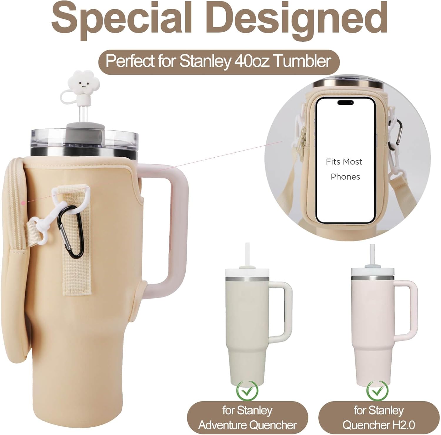 Stanley Cup – Juego de accesorios que incluye 1 bolsa de transporte Stanley, 10 tapas de pajilla, tapón de silicona a prueba de derrames, 2 botas de