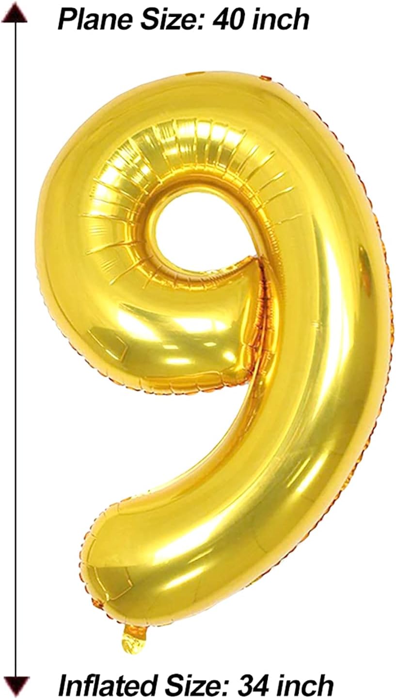 AULE Globos dorados grandes de 40 pulgadas con número 9, globos de helio de aluminio grandes del 0 al 9, decoraciones gigantes de fiesta de 9