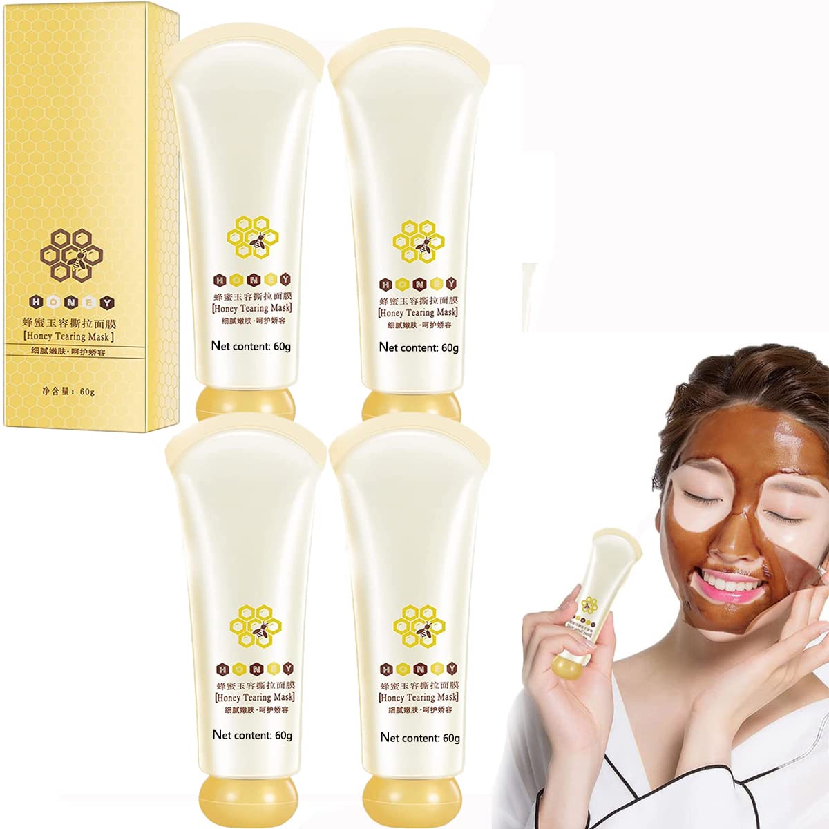 Máscara facial rasgante de miel, control de aceite, sin dolor, espinillas y piel muerta, mascarilla facial de 24 unidades, máscara de miel para