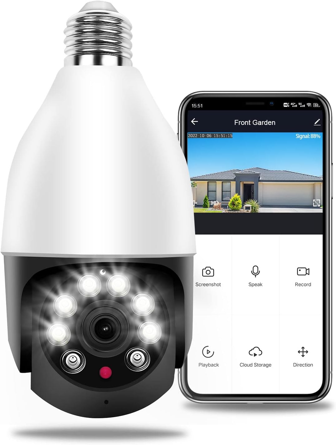 Qilmy Cámara de seguridad para exteriores con inclinación panorámica, cámara de luz HD 2K inalámbrica Wi-Fi, cámara de CCTV de vigilancia en el