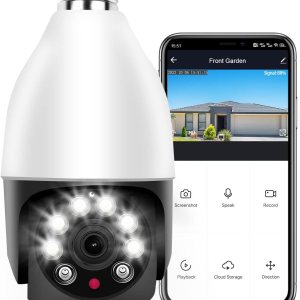 Qilmy Cámara de seguridad para exteriores con inclinación panorámica, cámara de luz HD 2K inalámbrica Wi-Fi, cámara de CCTV de vigilancia en el Qilmy Cámara de seguridad para exteriores con inclinación panorámica, cámara de luz HD 2K inalámbrica Wi-Fi, cámara de CCTV de vigilancia en el