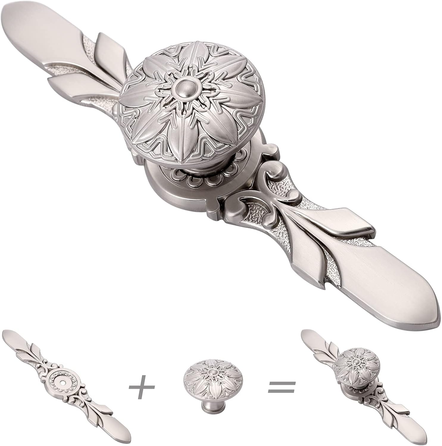 10 Pack Brushed Nickel Knobs & Back Plates for Cabinets,1-14 Flower Nickel Cabinet Hardware knobs and 5-45Length Nickel Plates for Dresser Drawers
