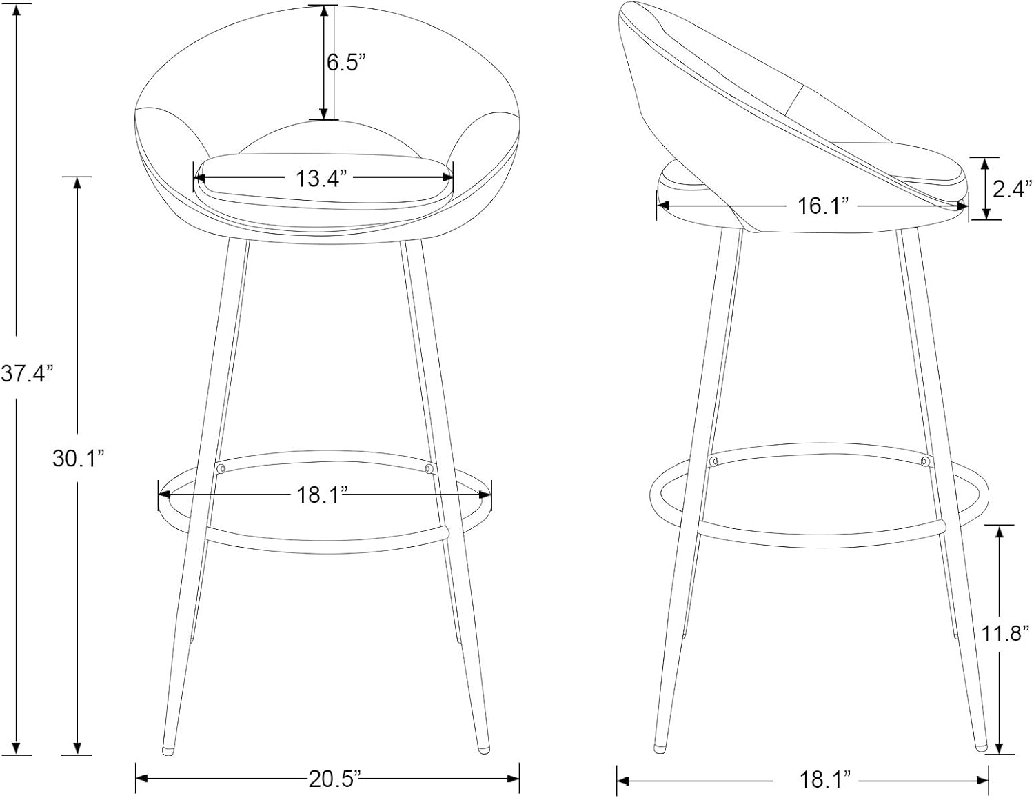 Guyou Juego de 2 taburetes de bar modernos tapizados de terciopelo con respaldo, altura de asiento de 30 pulgadas, taburetes para silla alta de isla