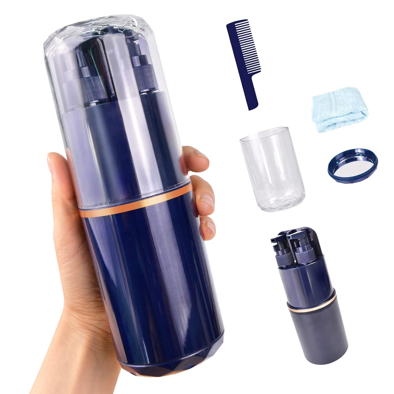 Kit de cepillo de dientes de viaje  Contenedor de viaje 8 en 1 para cepillo de dientes aprobado por la Tsa Tamaño de viaje (azul genciana)