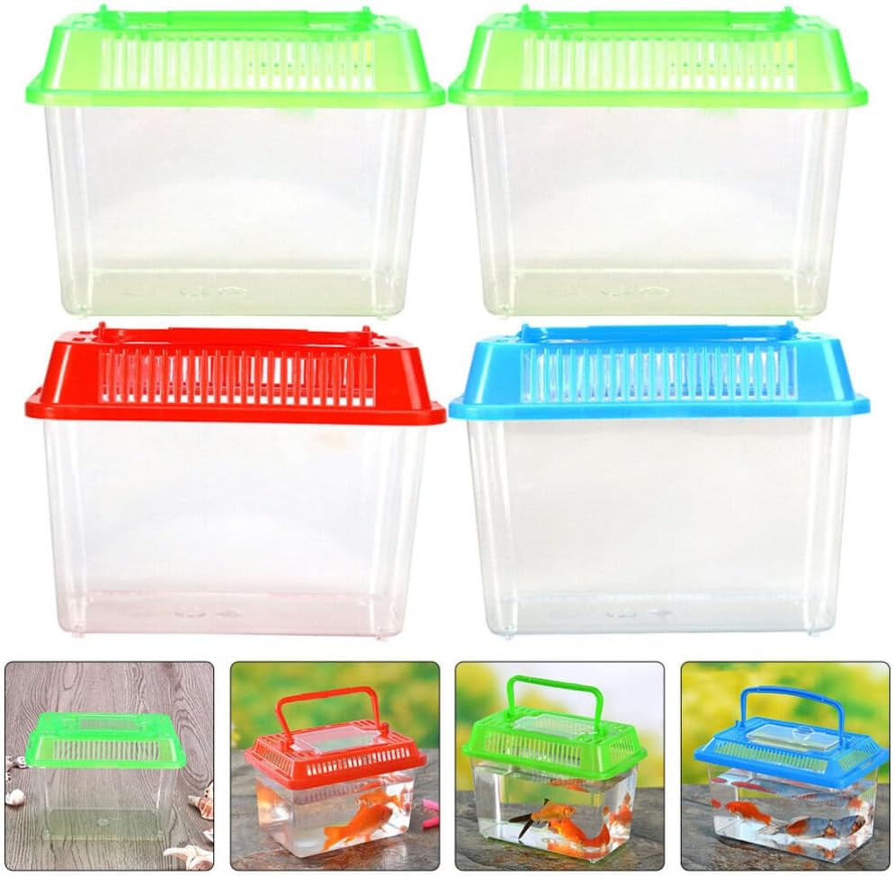 POPETPOP Cuencos de plástico para peces, 5 unidades, pequeño hábitat mundial, portátil, tanque de plástico transparente, caja de acuarios, caja de