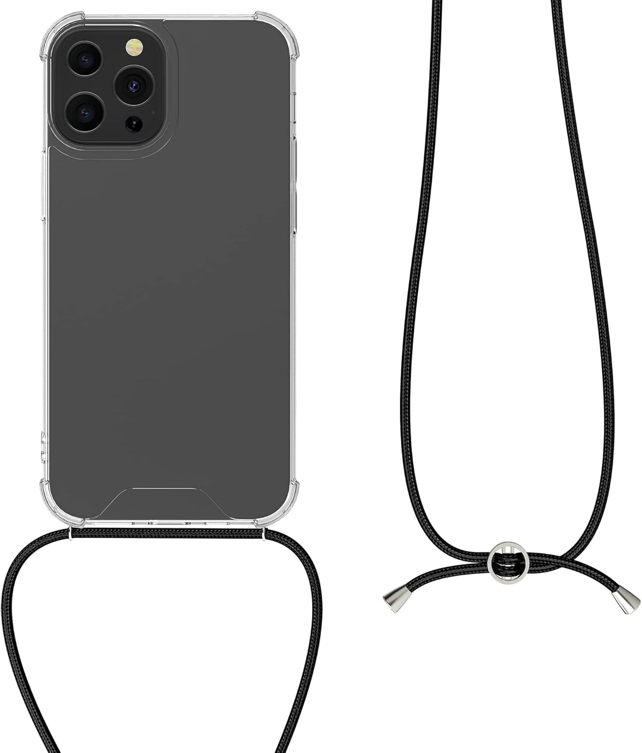 kwmobile Funda cruzada compatible con Apple iPhone 13 Pro, funda transparente de TPU con correa de cordón, color negro y transparente
