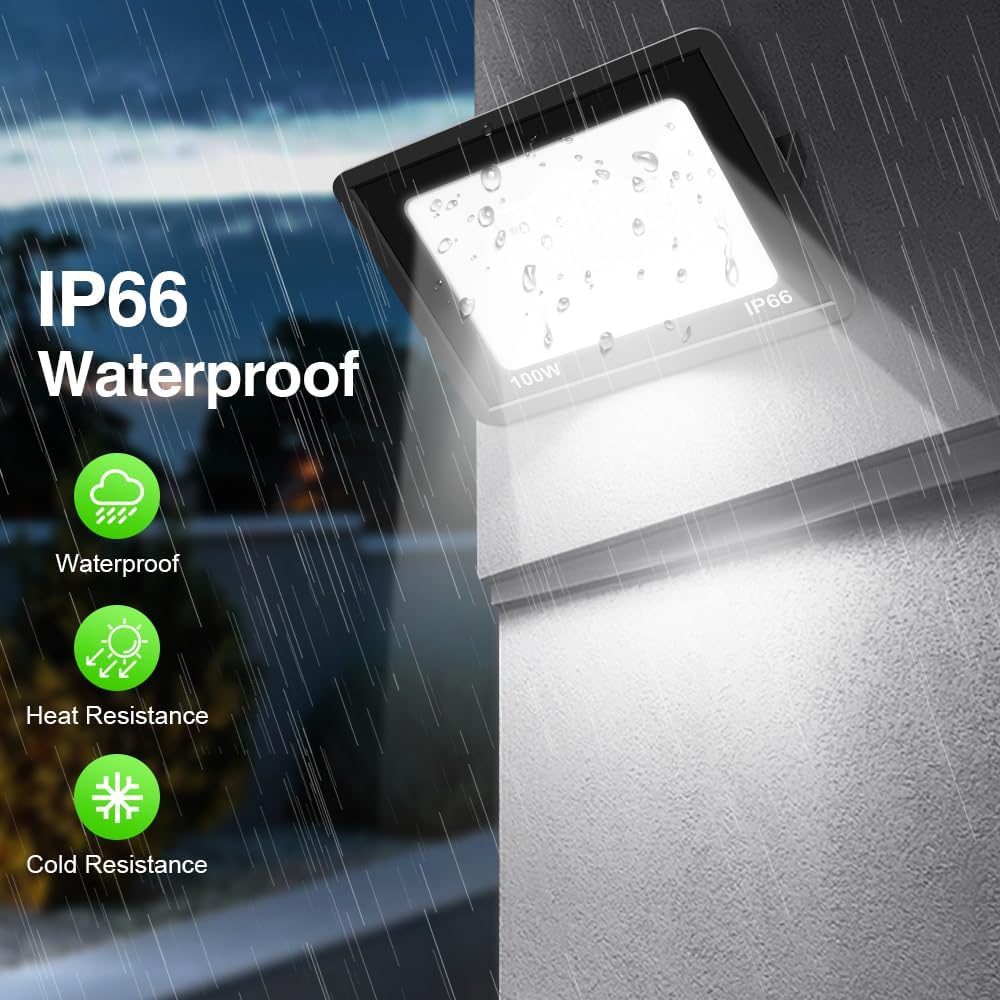 MOSFiATA Paquete de 2 luces de inundación LED RGB de 100 W, 12000 lm que cambian de color inteligente con control remoto, luces elevadas