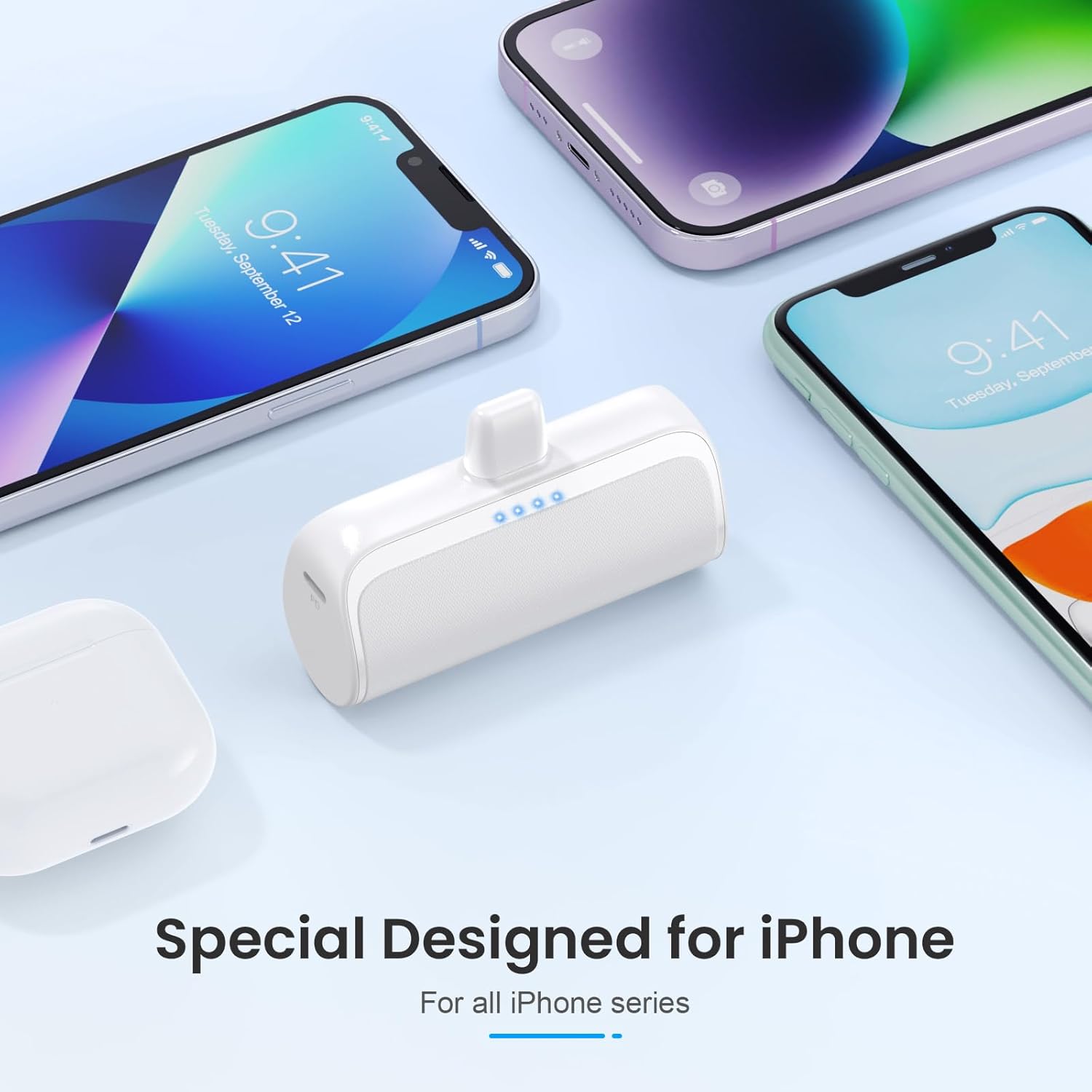 Paquete de 2 Cargador portátil para iPhone, mini banco de energía de 5200 mAh, 20 W PD de carga rápida, cargador de teléfono portátil compatible con