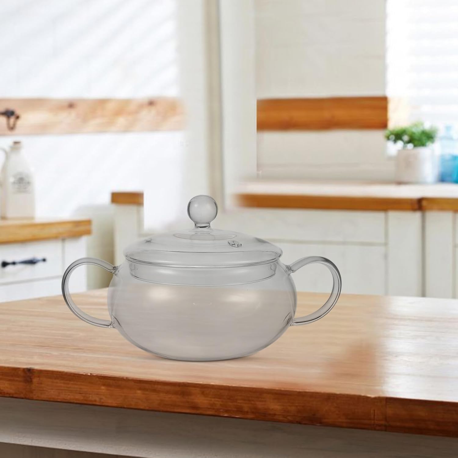 Hemoton Olla de vidrio para cocinar tetera de vidrio, tetera de calefacción, tazón de comida Ramen, olla de calentamiento de leche, cuenco para