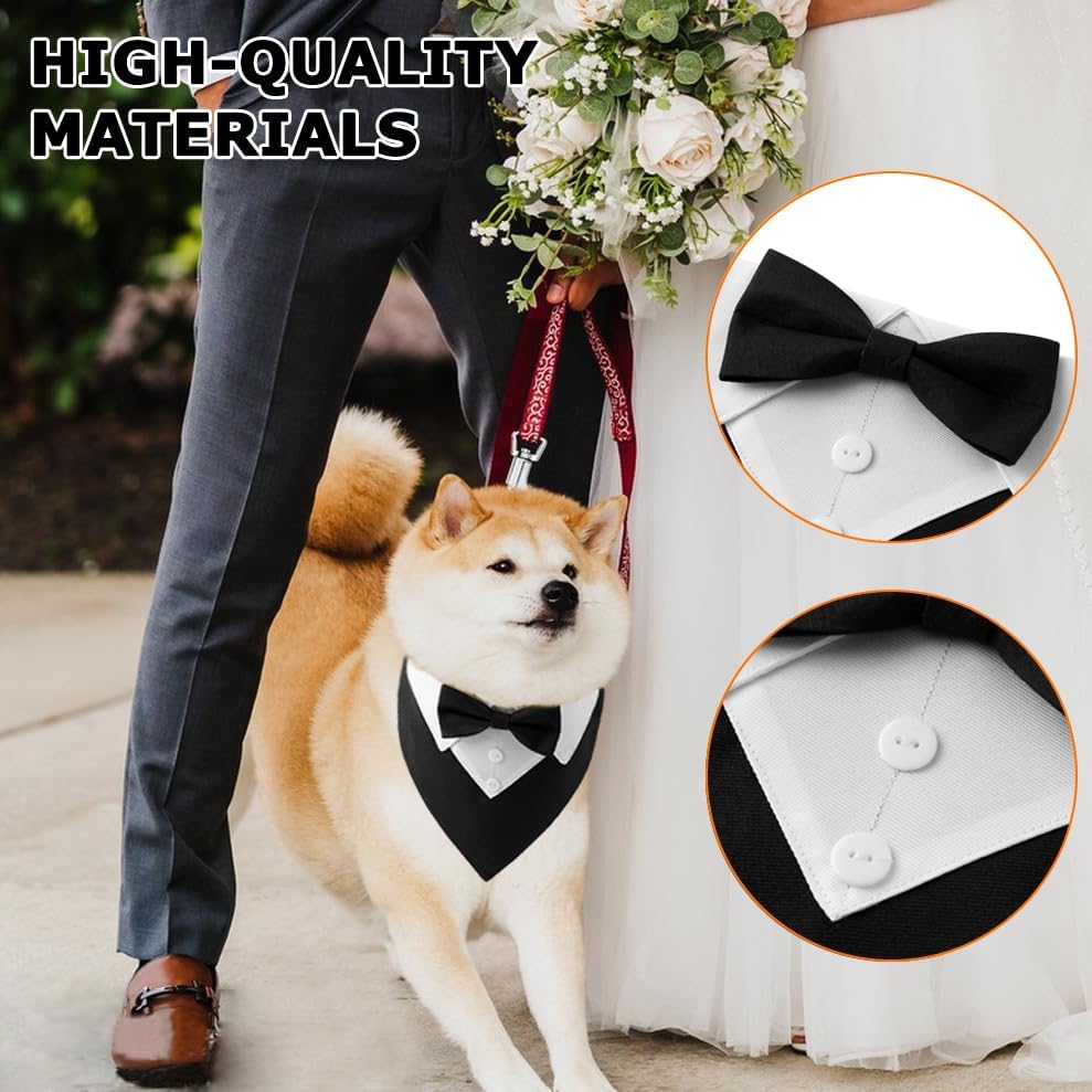 Disfraz formal de esmoquin para perro, para boda, para cumpleaños, para cachorro, con corbatín, ajustable, para mascotas, cuello de moño, para