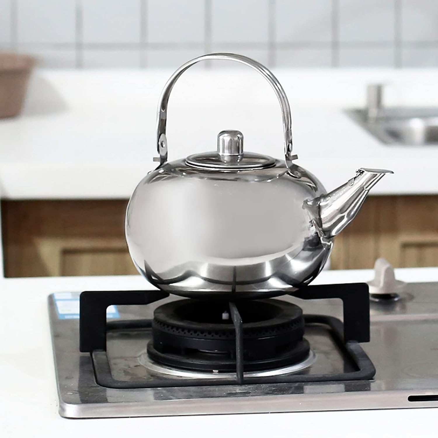 Tetera de acero inoxidable 304, tetera de té, hervidor de agua de fondo plano cocina de inducción tetera con filtro para hacer té (14CM)