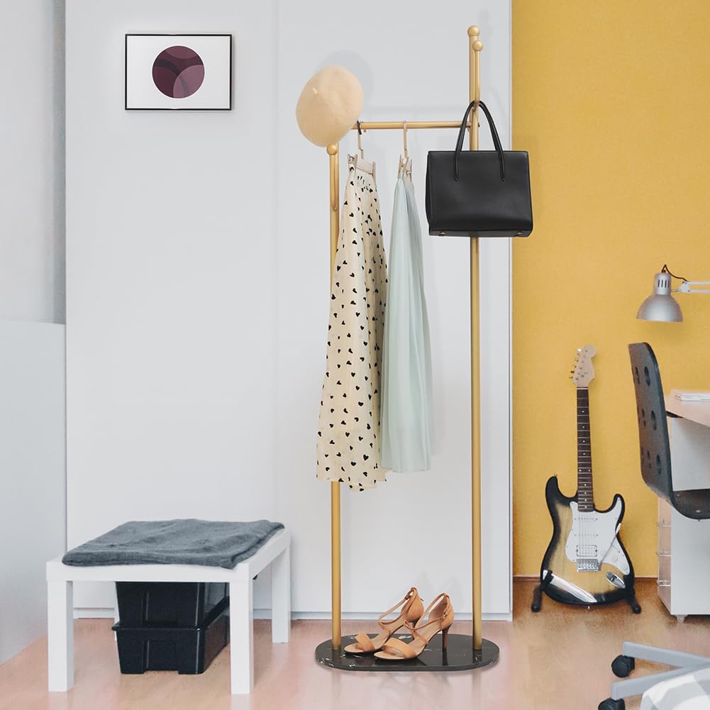 Perchero para ropa con base de mármol, soporte de metal dorado para colgar ropa para dormitorio, perchero de pie, perchero resistente independiente
